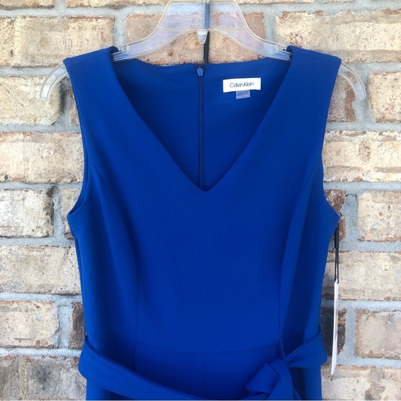Calvin Klein Sleeveless V neck Pockets Belted Wide Leg Jumpsuit Royal Blue 4 - Picture 6 of 13